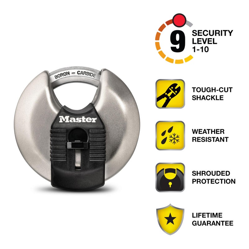 Master Lock M50XD Magnum Heavy Duty Stainless Steel Discus Padlock with Key, Silver - Image 2
