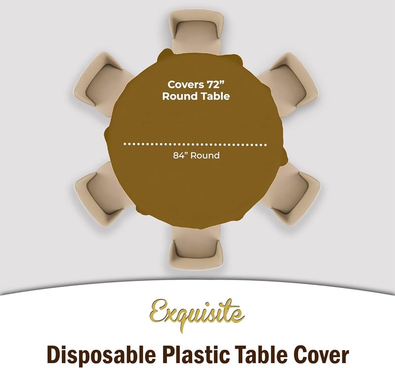Exquisite 12-Pack Premium Plastic Tablecloth 84in. Round Table Cover - Gold - Image 4