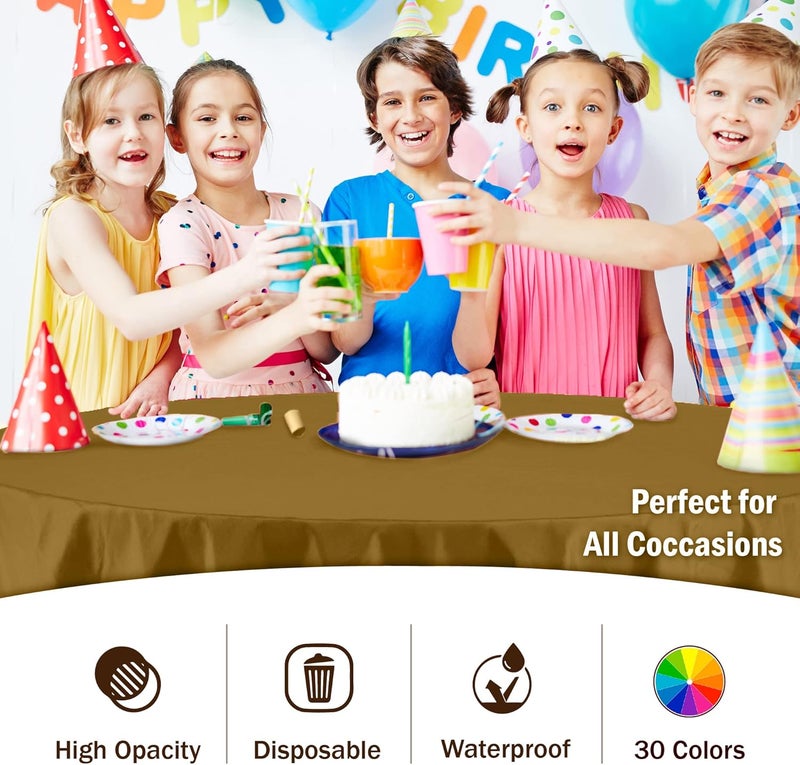 Exquisite 12-Pack Premium Plastic Tablecloth 84in. Round Table Cover - Gold - Image 5