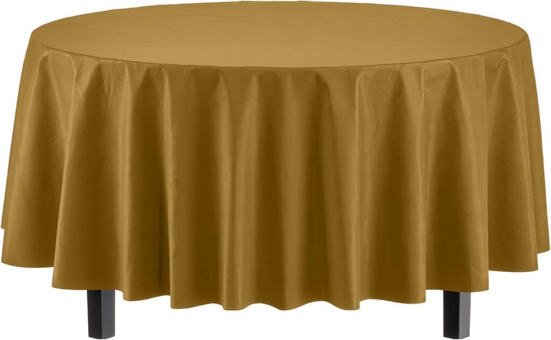 Exquisite 12-Pack Premium Plastic Tablecloth 84in. Round Table Cover - Gold - Image 2