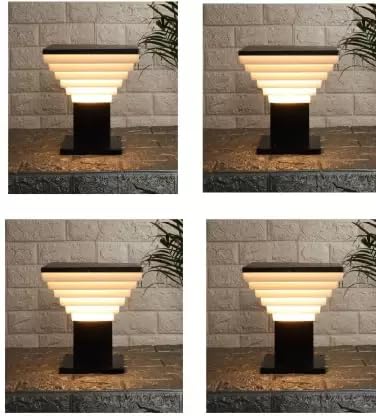 WHITERAY Metal gate Light for Home gate Modern Design Stairs Shape Waterproof Outdoor Lamp Staircase Step Design (Black & White) Metal and PVC (Pack of 4) - Image 1