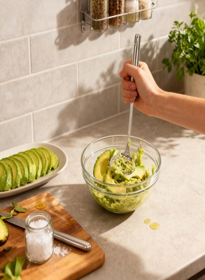 قطاعة الأفوكادو من YVREOLP، أداة تقطيع وهرس الأفوكادو مصنوعة من الفولاذ المقاوم للصدأ، تقطع الأفوكادو إلى شرائح رقيقة بسرعة وتهرسها، مناسبة للأفوكادو والبطاطس وفاكهة التنين وغيرها من الفواكه والخضراوات. - Image 3
