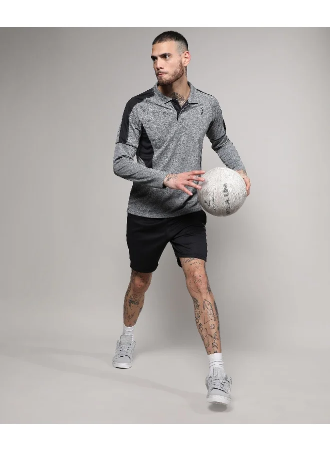 Campus Sutra Men's Black & Grey Heathered Contrast Activewear T-Shirt
