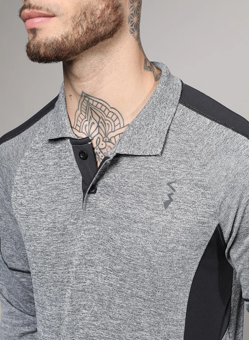 Campus Sutra Men's Black & Grey Heathered Contrast Activewear T-Shirt