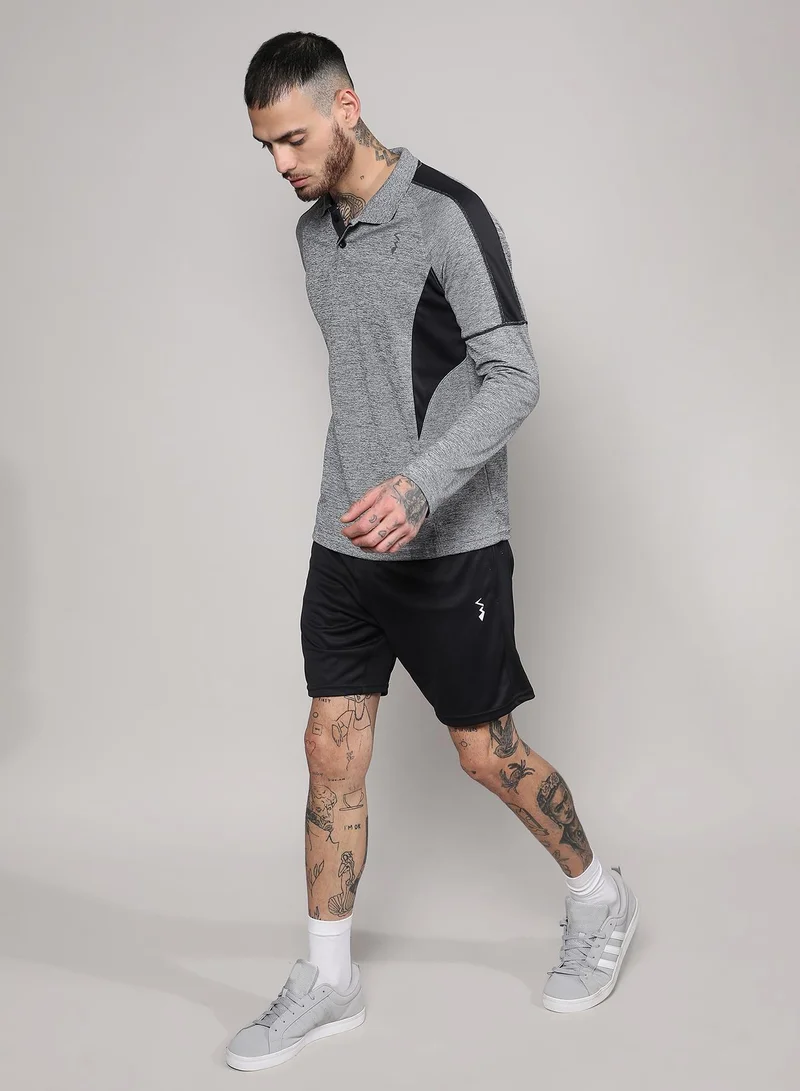 Campus Sutra Men's Black & Grey Heathered Contrast Activewear T-Shirt