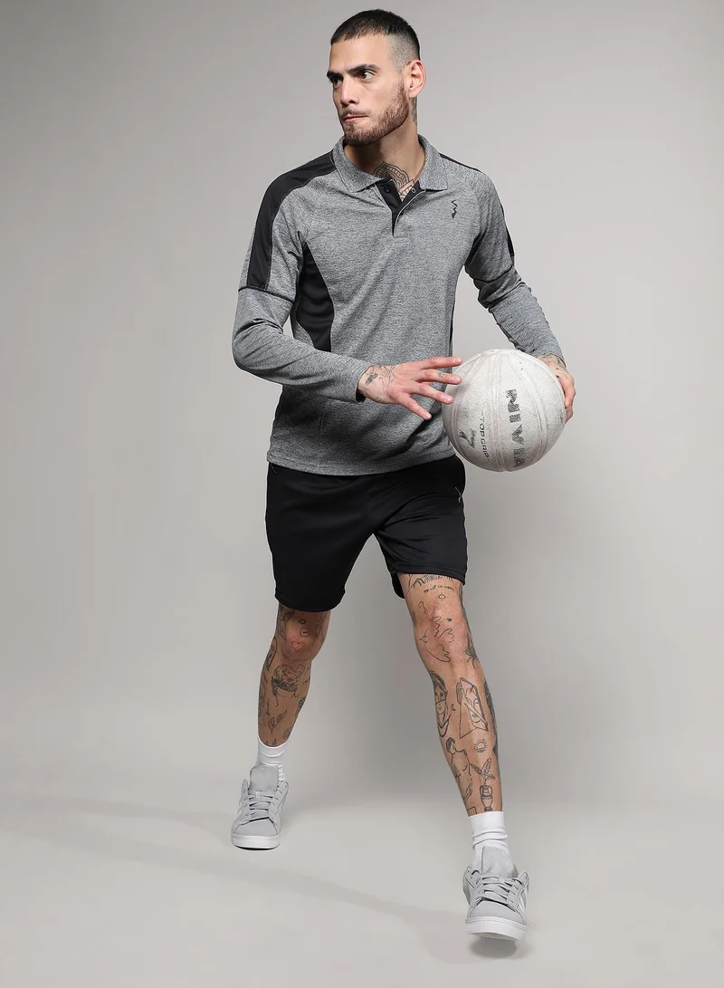 Campus Sutra Men's Black & Grey Heathered Contrast Activewear T-Shirt