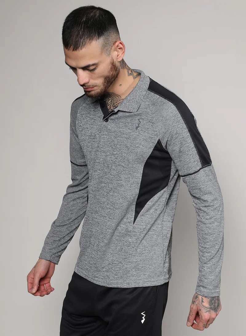 Campus Sutra Men's Black & Grey Heathered Contrast Activewear T-Shirt
