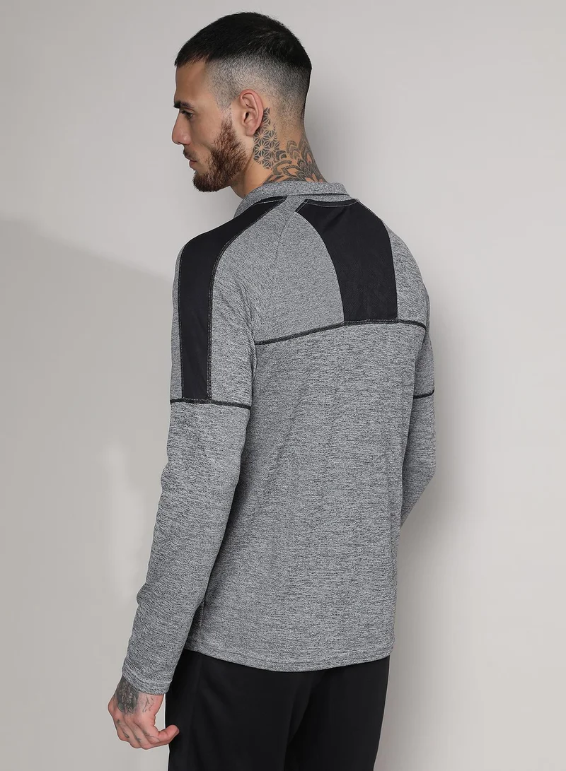 Campus Sutra Men's Black & Grey Heathered Contrast Activewear T-Shirt