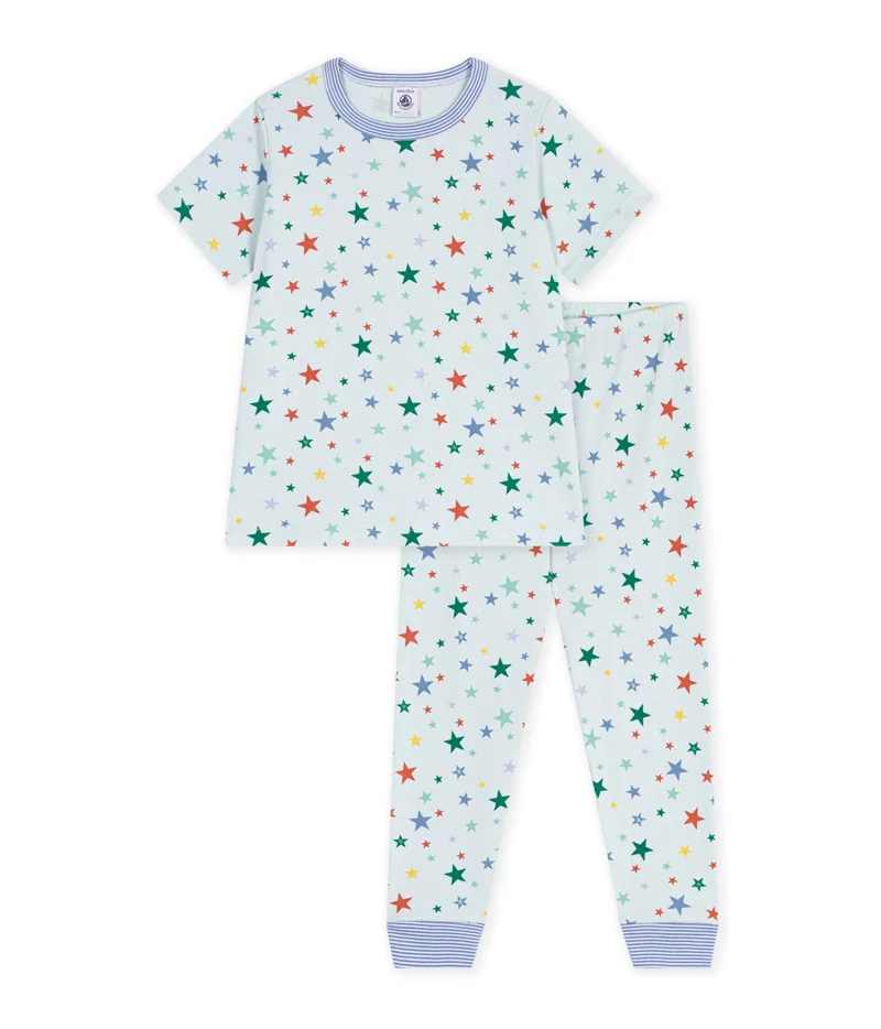 Petit Bateau Children's Printed Cotton Pyjamas With Short Sleeves And Long Legs