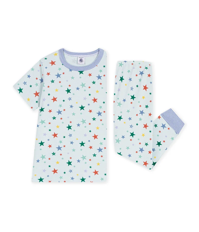 Petit Bateau Children's Printed Cotton Pyjamas With Short Sleeves And Long Legs