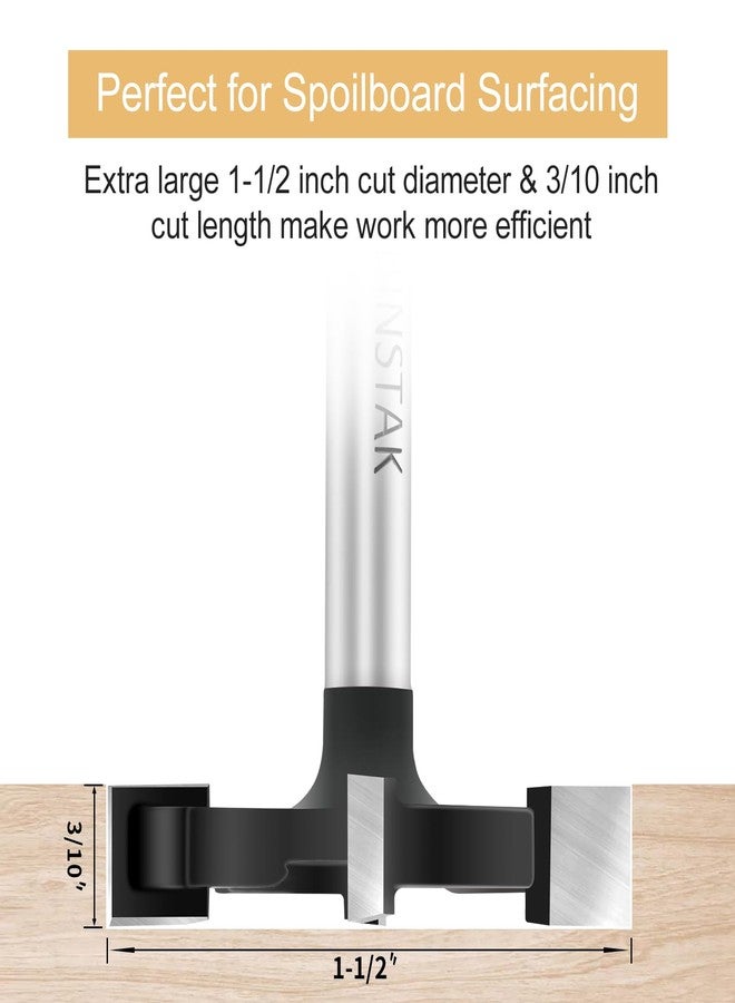 BINSTAK CNC Spoilboard Surfacing Router Bit 1/4 Inch Shank, Extra Large 1-1/2 Inch Cutting Diameter, Slab Flattening Router Bit Planing Bit Wood Planing Bit Dado Planer Bit(Carbide-4 Wings) - Image 3