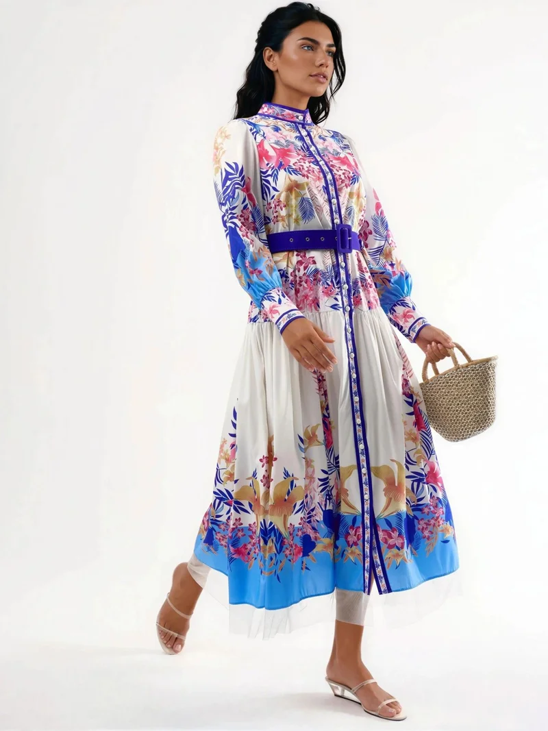 جينيفر Floral Maxi Dress with Belt