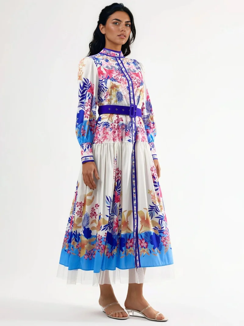 جينيفر Floral Maxi Dress with Belt
