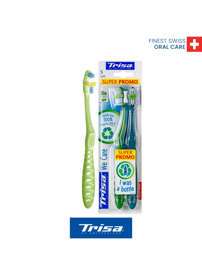 Trisa We Care Duo Soft Toothbrush Set - Eco-Friendly Design with 100% Recycled PET Handle and Bio Bristles - Image 1