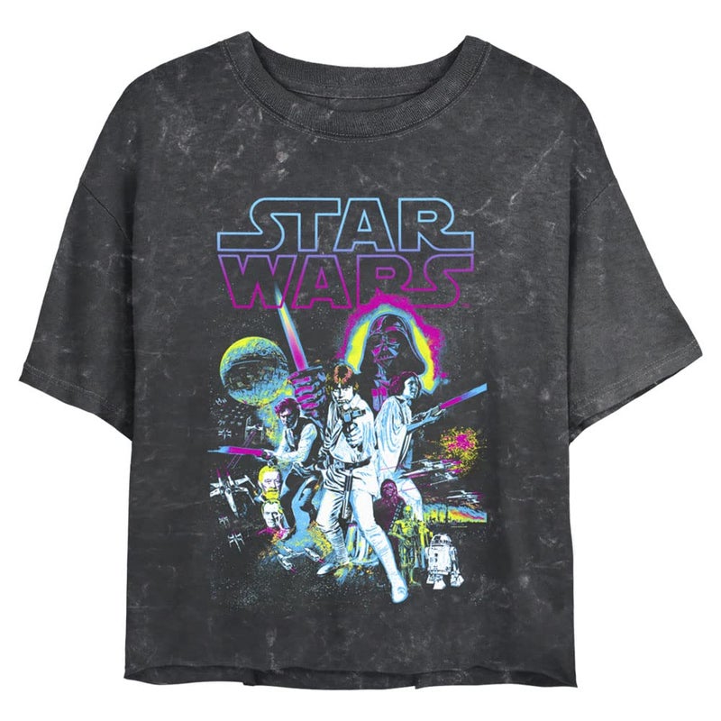 Star Wars Junior's Neon Hope Short Sleeve Crop T-Shirt, Black, Medium