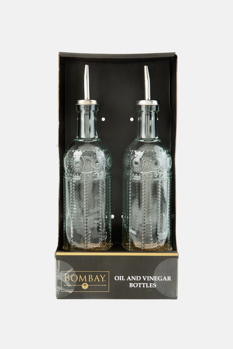 Bombay 2 Pcs Glass Oil And Vinegar Bottles, Silver - Image 1