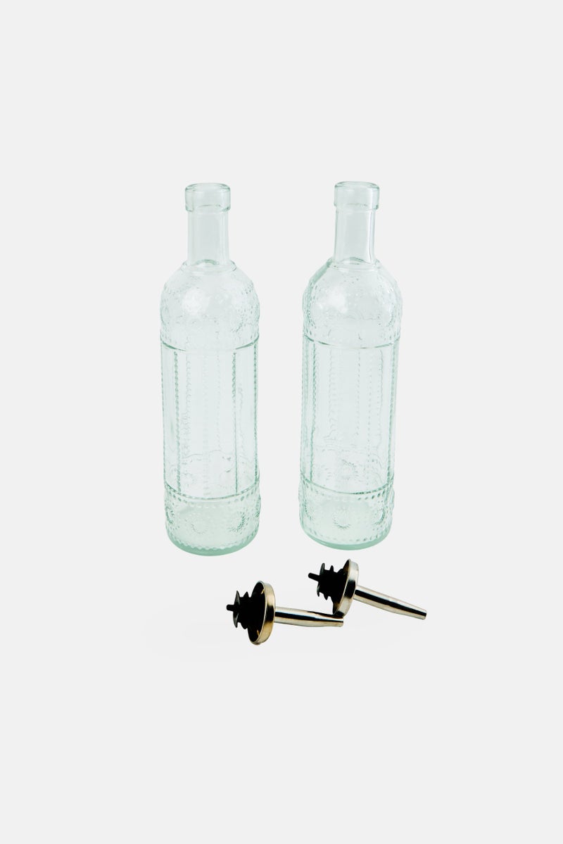 Bombay 2 Pcs Glass Oil And Vinegar Bottles, Silver - Image 3