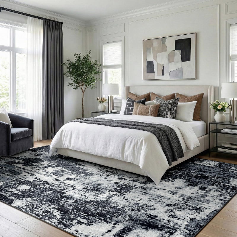 RELEANY Washable Area Rugs 8'x10' Non-Slip Modern Abstract Soft for Living Room Entryway Bedroom Nursery, Print Pattern, Black Navy Blue Gray - Image 2