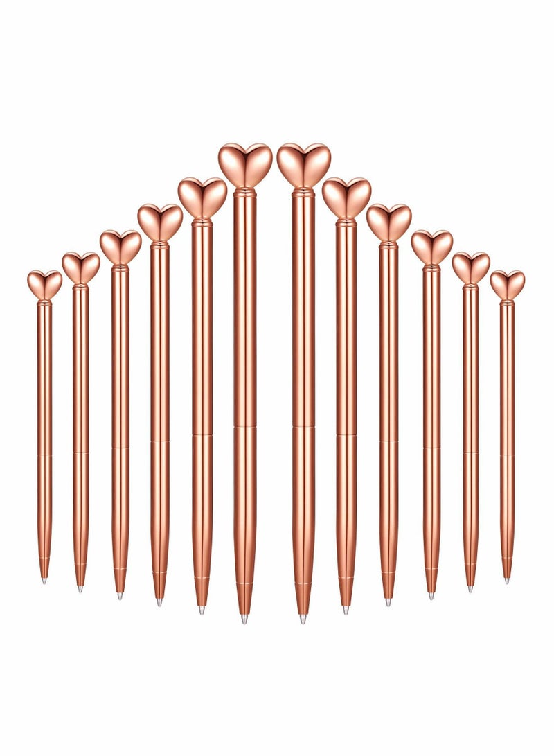 SYOSI 12 Pieces Heart Shaped Metal Ballpoint Black Ink Retractable Decorative Pens for Women Girl Metal Heart Pens Heart Writing Ballpoint Pens for Office School Wedding Gifts (Rose Gold - Image 1