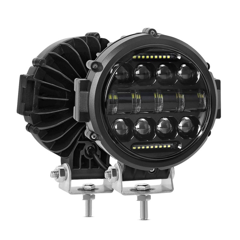 مصباح عمل LED دائري 60 واط مع شعاع مركّز ومصباح LED مع ضوء تشغيل نهاري 2 قطعة لمصابيح القيادة على الطرق الوعرة للشاحنة وبيك أب وSUV وATV وUTV