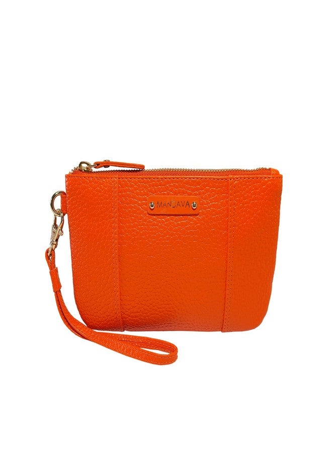 MANDAVA Ladies PU Leather Hand Clutch Wallet | Women's Zip Around Purse Bag with Detachable Wristlet Strap (Orange) - Image 1