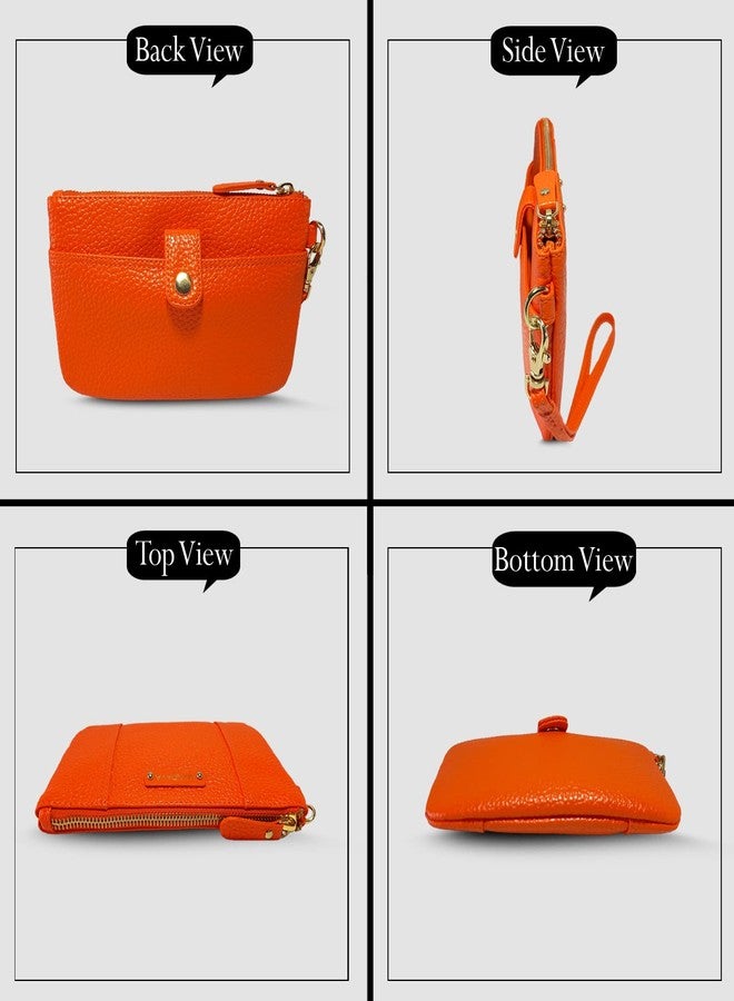 MANDAVA Ladies PU Leather Hand Clutch Wallet | Women's Zip Around Purse Bag with Detachable Wristlet Strap (Orange) - Image 2
