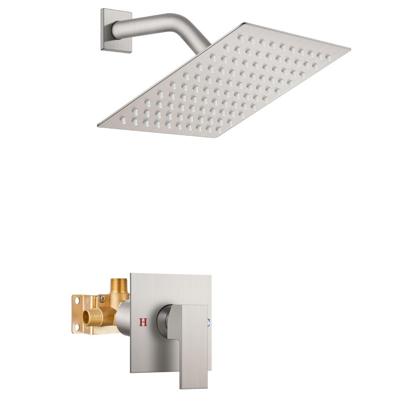 Airuida Shower Faucet Set Bathroom Rain Shower System Sus304 Stainless Steel Single Handle With Male Threads Rough-In Valve Shower Trim Kit 8 Inch Wall Mount Shower Head Brushed Nickel - Image 1