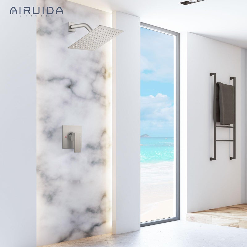 Airuida Shower Faucet Set Bathroom Rain Shower System Sus304 Stainless Steel Single Handle With Male Threads Rough-In Valve Shower Trim Kit 8 Inch Wall Mount Shower Head Brushed Nickel - Image 3