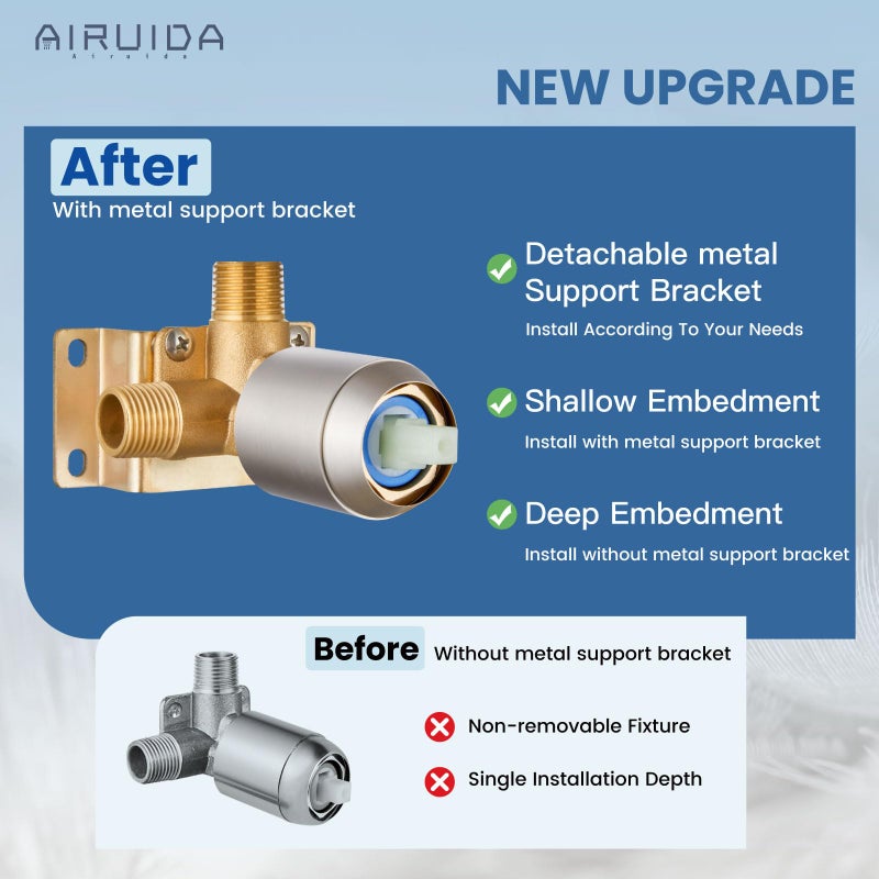 Airuida Shower Faucet Set Bathroom Rain Shower System Sus304 Stainless Steel Single Handle With Male Threads Rough-In Valve Shower Trim Kit 8 Inch Wall Mount Shower Head Brushed Nickel - Image 5