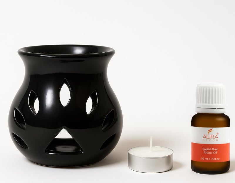 AURA DECOR AuraDecor Aroma Oil Diffuser Burner for Home Decor and Fragrance Diffuser with 15 ml Oil and 1 Tealight Candle (Black, Medium) - Image 3