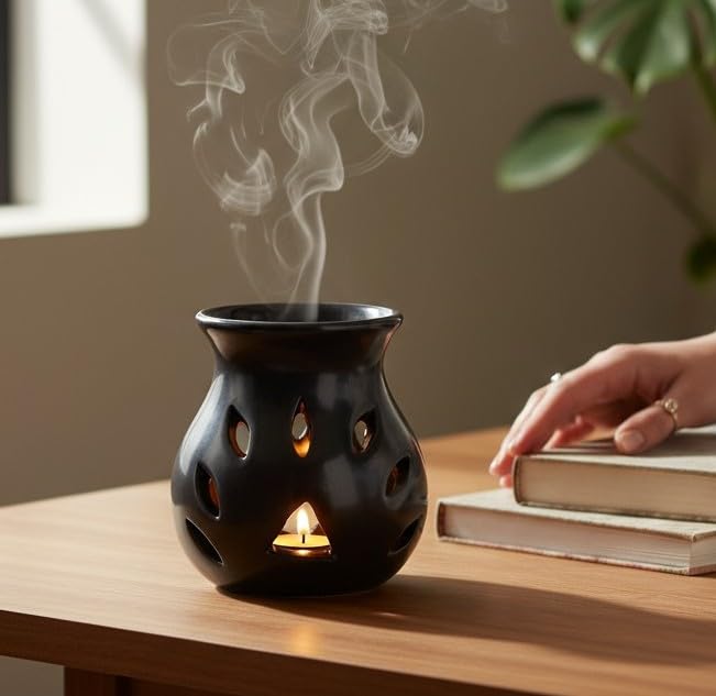 AURA DECOR AuraDecor Aroma Oil Diffuser Burner for Home Decor and Fragrance Diffuser with 15 ml Oil and 1 Tealight Candle (Black, Medium) - Image 5