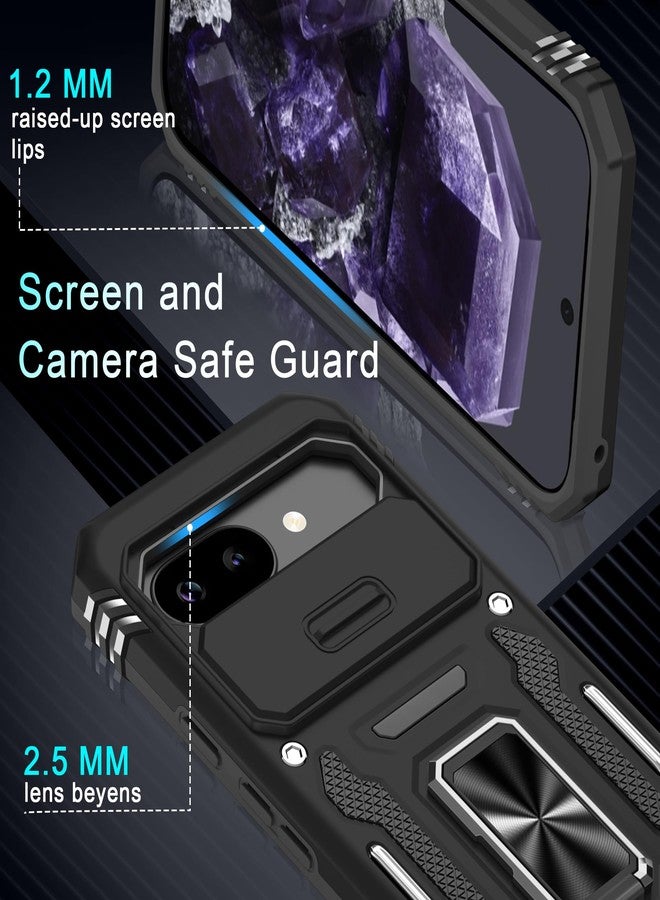 DEERLAMN Case for Google Pixel 9A with Slide Camera Cover+Screen Protector (1 Pack), Rotated Ring Kickstand Military Grade Shockproof Protective Cover-Black - Image 5
