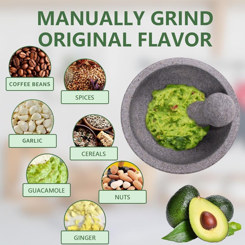 Luvan Large Mortar and Pestle Set,4 Cups Unpolished Granite Natural Stone Grinder Bowl for Molcajete Guacamole Bowl Crushing/Mexicano Guacamole,Spices Grinder,Herb Crusher,Salsa Pesto-8IN/Gray - Image 5