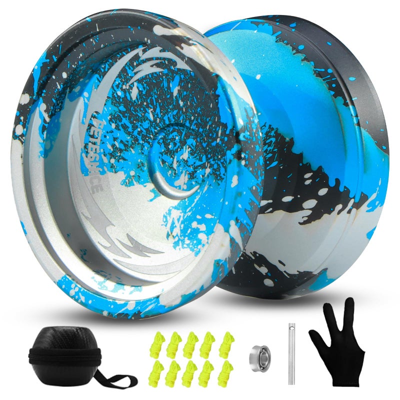 FETESNICE Professional Finger Spin Yoyo FS23 Metal Trick YoYo Dual Purpose ResponsiveUnresponsive Yoyo for All Skill Levels Fingerspin Yoyo Design with Yoyo Accessory KitBlack Blue Sliver - Image 3