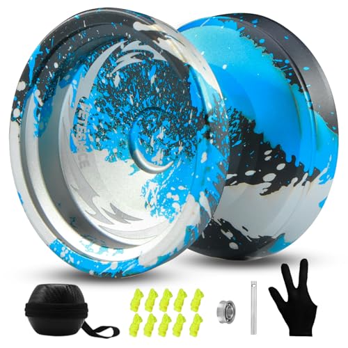 FETESNICE Professional Finger Spin Yoyo FS23 Metal Trick YoYo Dual Purpose ResponsiveUnresponsive Yoyo for All Skill Levels Fingerspin Yoyo Design with Yoyo Accessory KitBlack Blue Sliver - Image 1