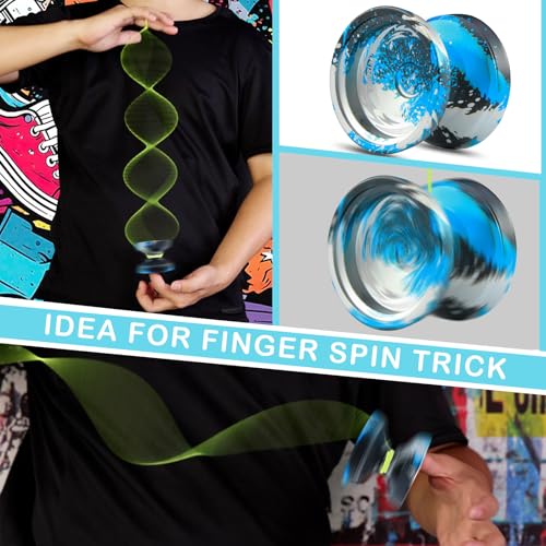 FETESNICE Professional Finger Spin Yoyo FS23 Metal Trick YoYo Dual Purpose ResponsiveUnresponsive Yoyo for All Skill Levels Fingerspin Yoyo Design with Yoyo Accessory KitBlack Blue Sliver - Image 5