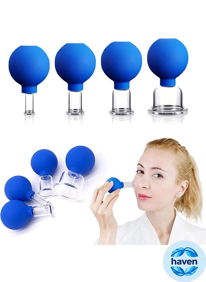 HAVEN 4 PCS Glass Facial Cupping Set | Silicone Vacuum Suction | Cupping Massage Therapy | A Kit For Anti Cellulite, Anti Wrinkle and Instantly Ageless Skin | For Eyes, Face and Body - Image 1