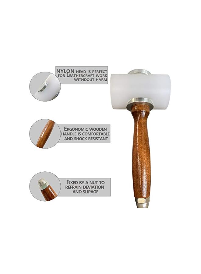 PROMASS Leather Carving Hammer Leathercraft Mallet Leather Work Sew Cowhide Rawhide Mallet Rubber Mallet for Flooring, Tent Stakes, Woodworking, Camping DIY for Leather Craft T-Head - Image 3