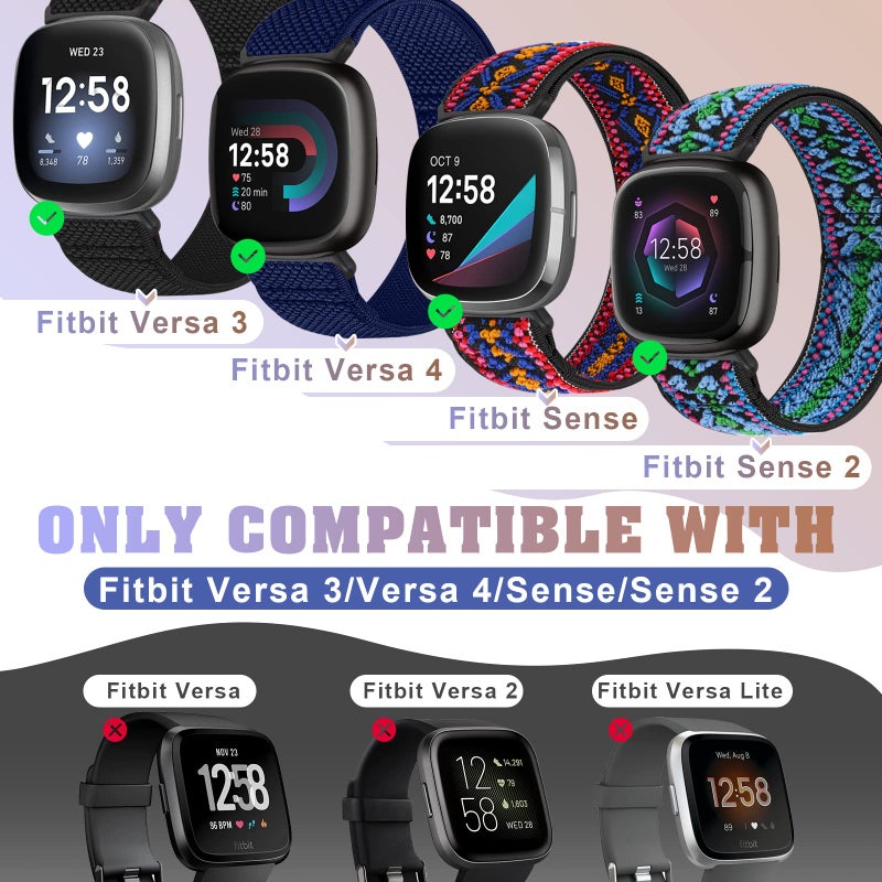 Bcuckood Compatible with Fitbit Versa 4/Versa 3/Sense 2/Sense Band Women Men, 5 Pack Elastic Nylon Soft Adjustable Stretchy Solo Loop Replacement Strap for Women Men - Image 4