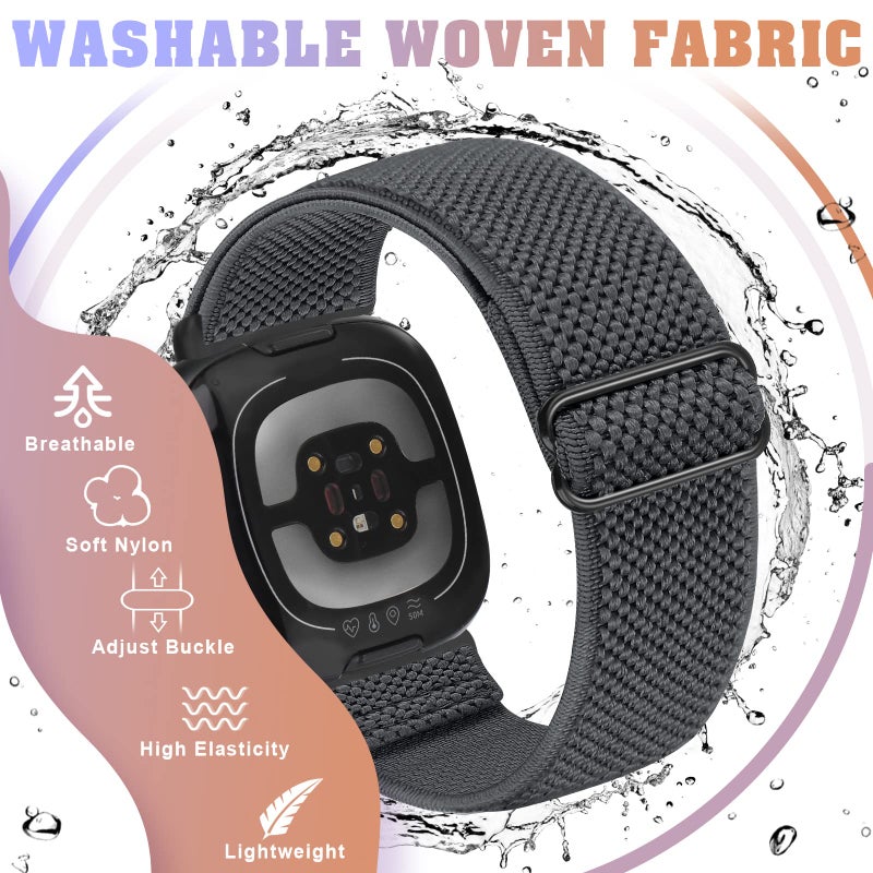 Bcuckood Compatible with Fitbit Versa 4/Versa 3/Sense 2/Sense Band Women Men, 5 Pack Elastic Nylon Soft Adjustable Stretchy Solo Loop Replacement Strap for Women Men - Image 3