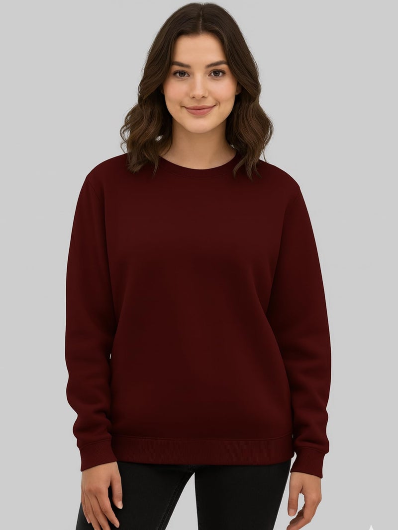 ENCIGER Womens Plain Sweatshirt – Soft Cotton Blend Fleece Pullover with Ribbed Cuffs & Hem | Warm, Comfortable Winter Wear for Daily Use, College, Travel & Casual Outings Maroon, XL - Image 4