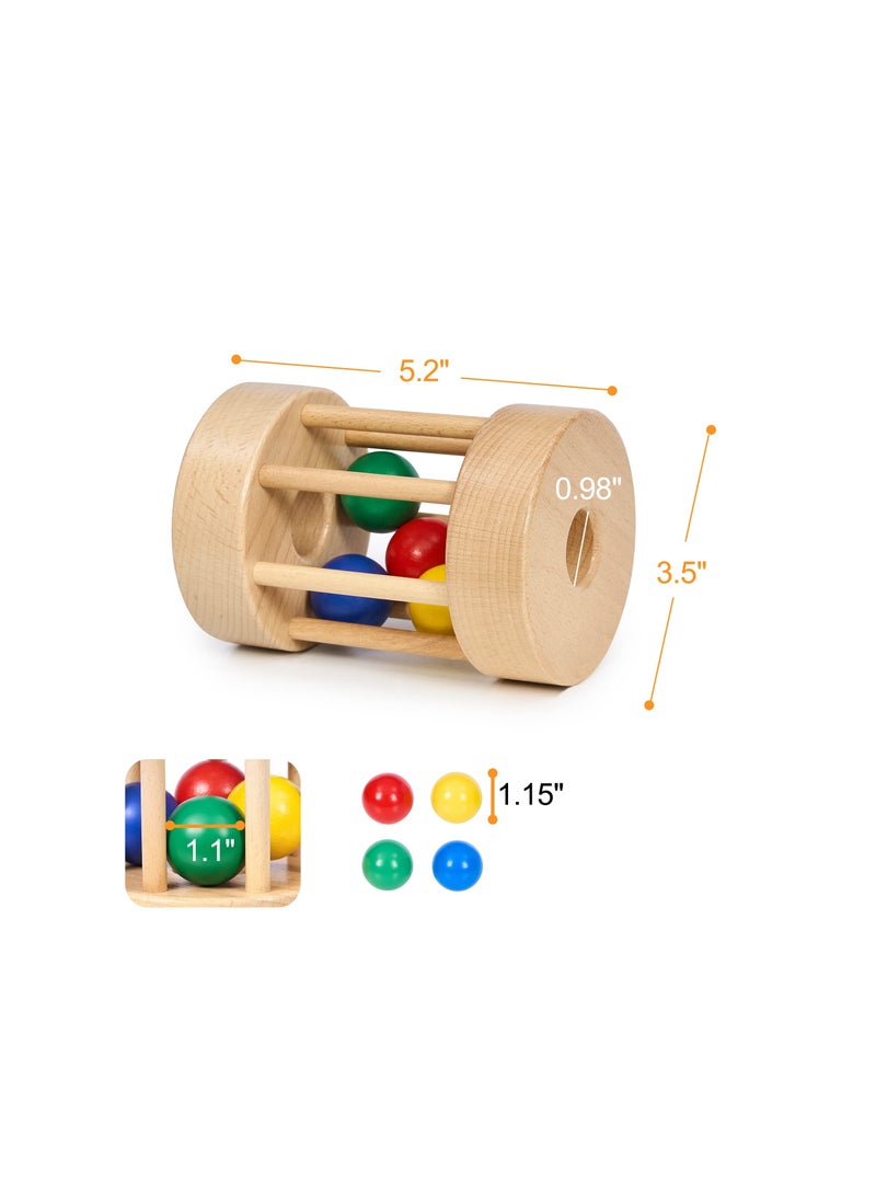 Zikra Montessori Wooden Roller Toy for Babies 6 -12 Months, Rainbow Baby Roller Toy Infant Ball Cylinder Rolling Drum Montessori-Inspired Rolling Drum Toy Colorful Montessori Drum Rattle for Infants - Image 4