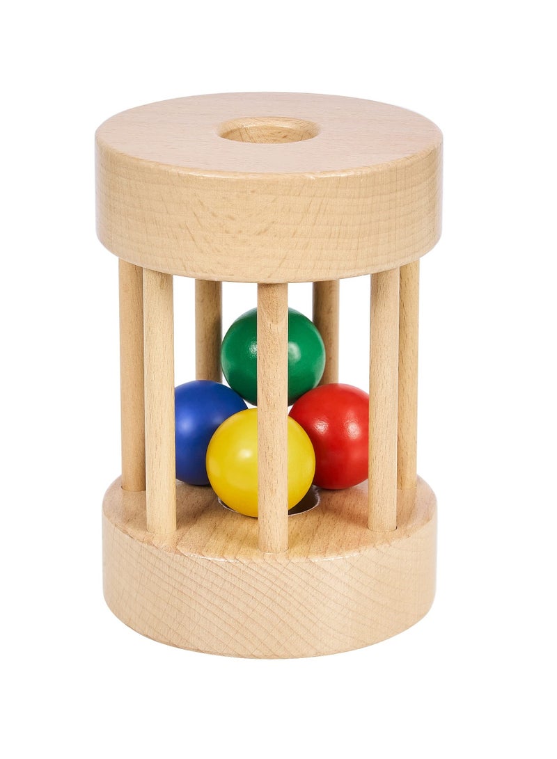 Zikra Montessori Wooden Roller Toy for Babies 6 -12 Months, Rainbow Baby Roller Toy Infant Ball Cylinder Rolling Drum Montessori-Inspired Rolling Drum Toy Colorful Montessori Drum Rattle for Infants - Image 1