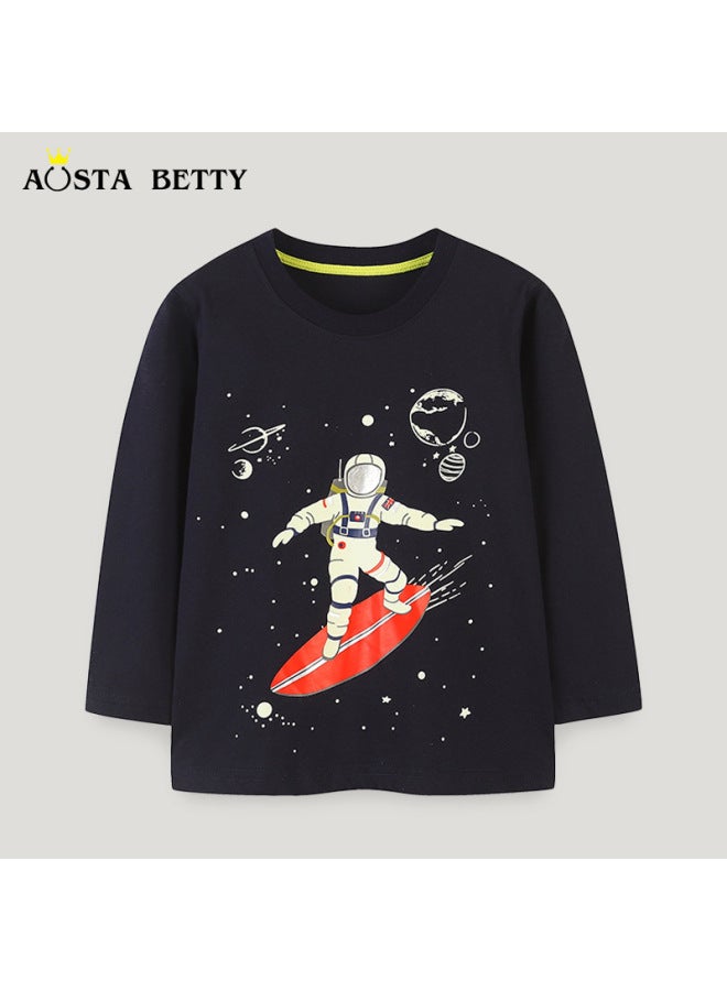 Boys Astronaut Planet Luminous Print Long Sleeve T-Shirt – Trendy
