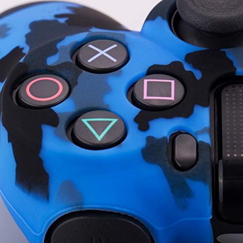 YoRHa Water Transfer Printing Camouflage Silicone Cover Skin Case for Sony PS4/slim/Pro Dualshock 4 Controller x 1(Blue) with Pro Thumb Grips x 8 - Image 4