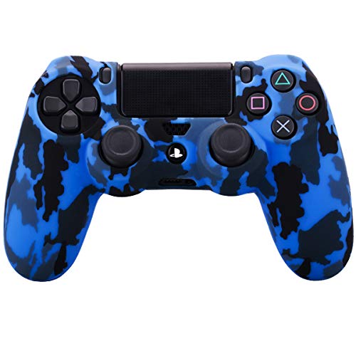 YoRHa Water Transfer Printing Camouflage Silicone Cover Skin Case for Sony PS4/slim/Pro Dualshock 4 Controller x 1(Blue) with Pro Thumb Grips x 8 - Image 2