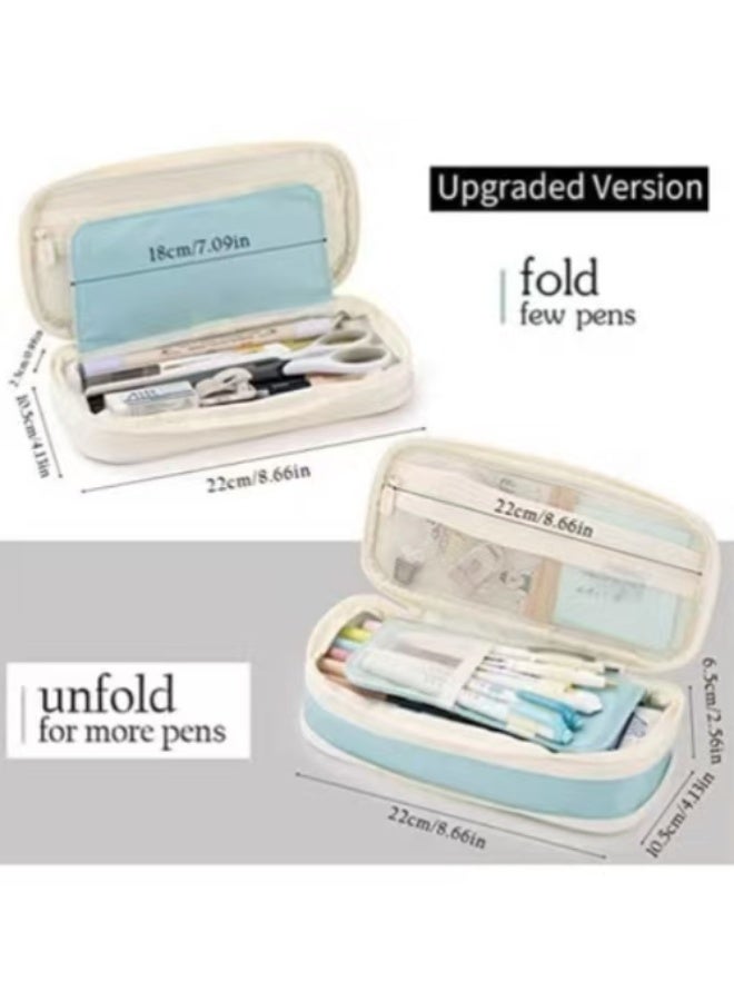 بيوينتي حافظة أقلام كبيرة بسعة كبيرة حقيبة أقلام كبيرة للقرطاسية للبنات المراهقات (بيج فاتح-أزرق) - Image 4