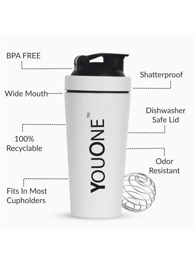 YOUONE Stainless Steel Shaker Bottles For Gym - 100% Leakproof Guarantee, Ideal For Protein, Pre Workout, Bcaas & Water Bpa Free Material (White) - Image 2