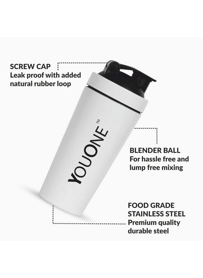 YOUONE Stainless Steel Shaker Bottles For Gym - 100% Leakproof Guarantee, Ideal For Protein, Pre Workout, Bcaas & Water Bpa Free Material (White) - Image 4