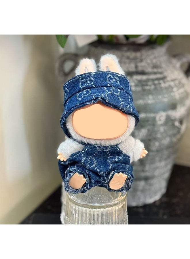 Classic Blue Denim Doll Clothes Set: Overalls & Cap for 17cm Dolls - Fits 1st-3rd Gen (Doll/Shoes Excluded)  - Image 2